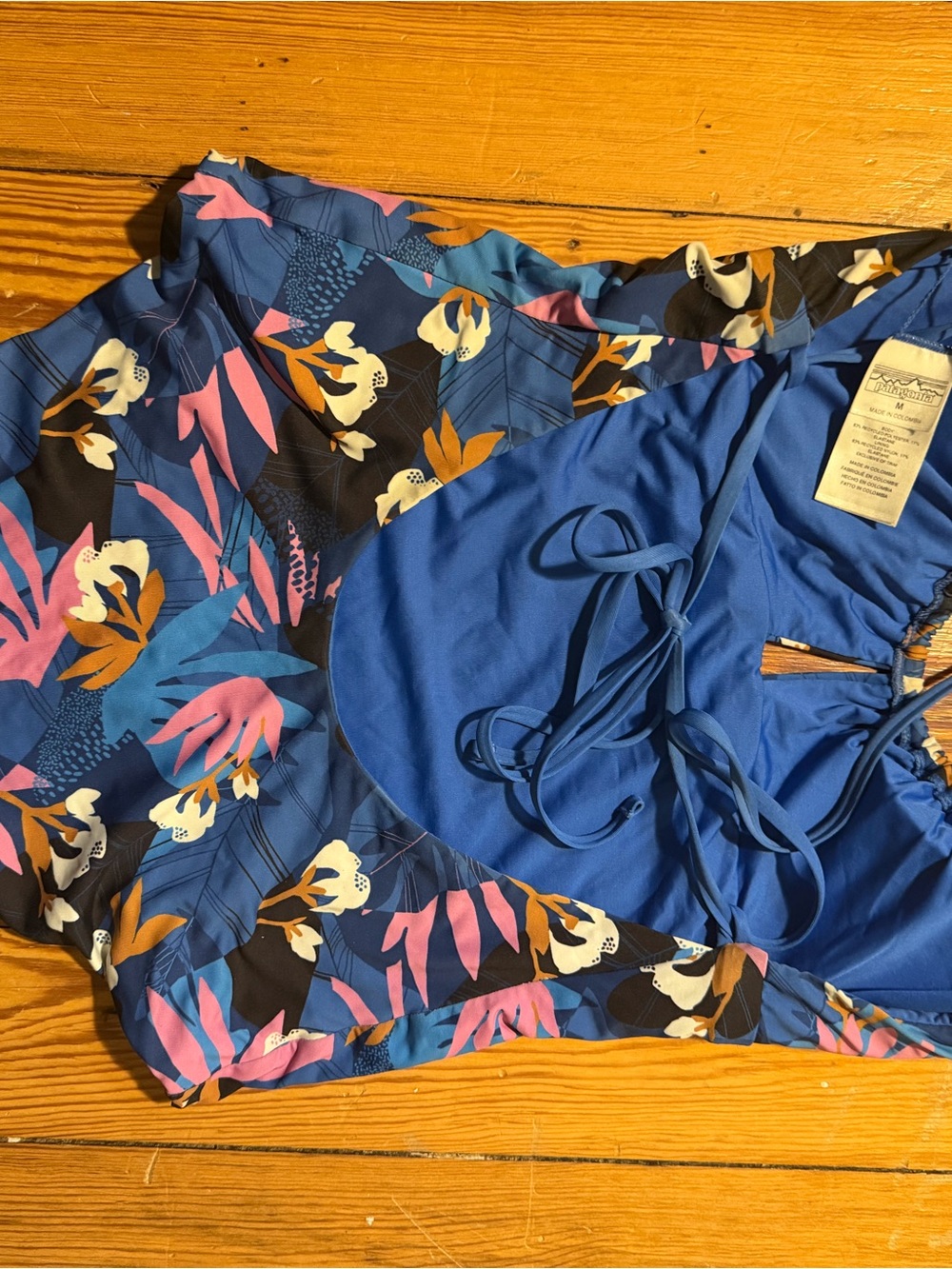 Patagonia Blue Floral Print One-Piece Swimsuit - Picture 2 of 3